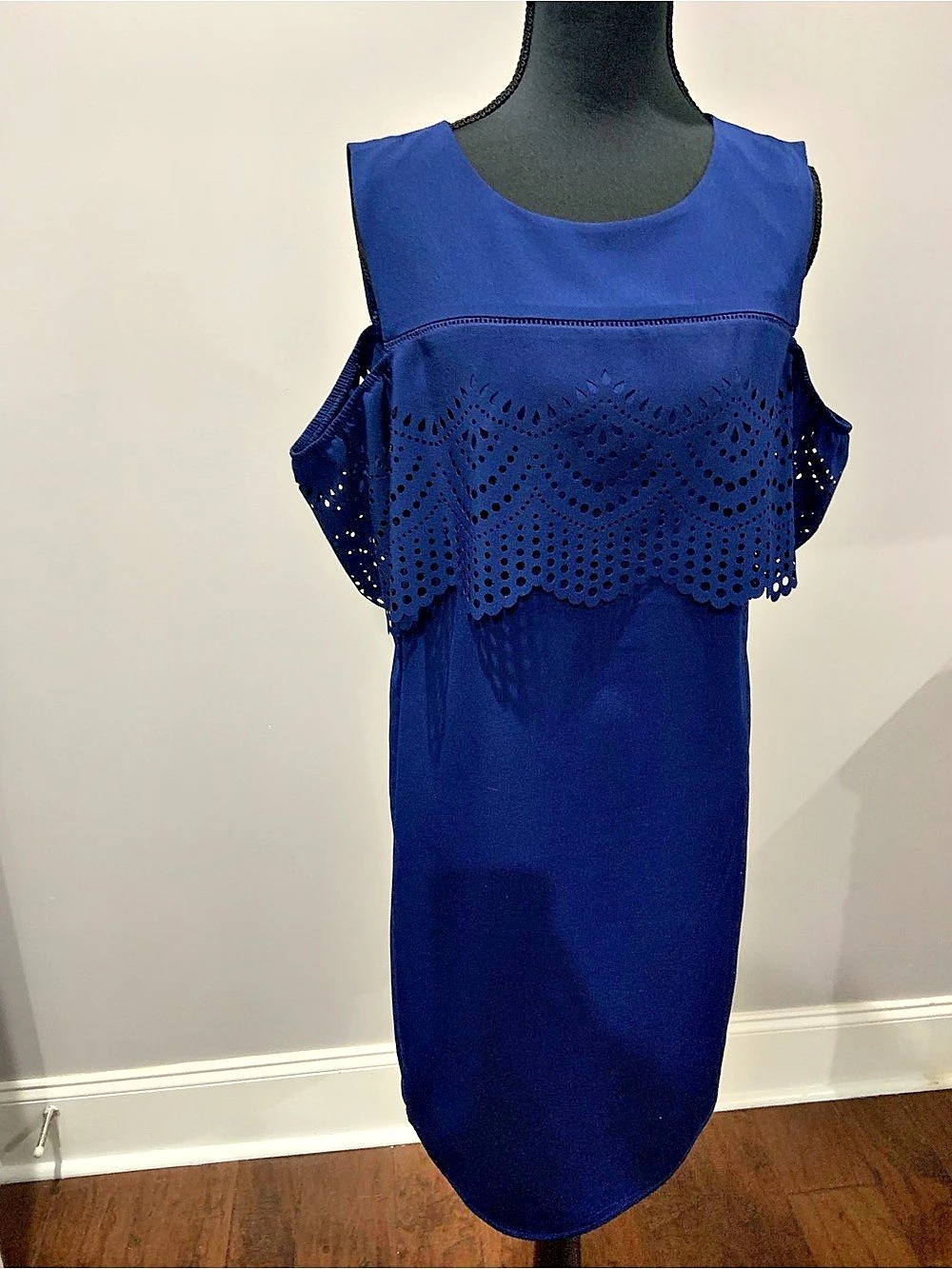 AB STUDIO Eyelet Mini Dress in Blue Size 10